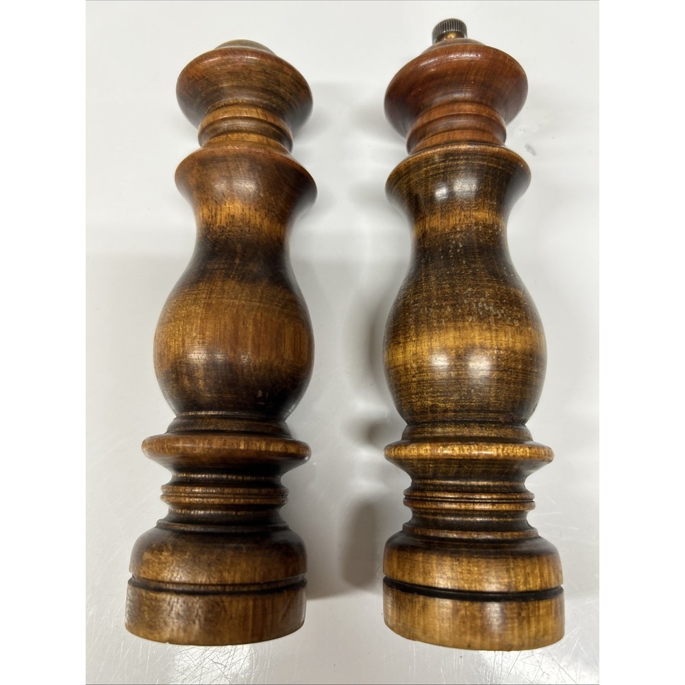 Vtg Woodcrest Styson Wood Chessmen Japanese Salt Shaker Pepper Mill Grinder 7.5”